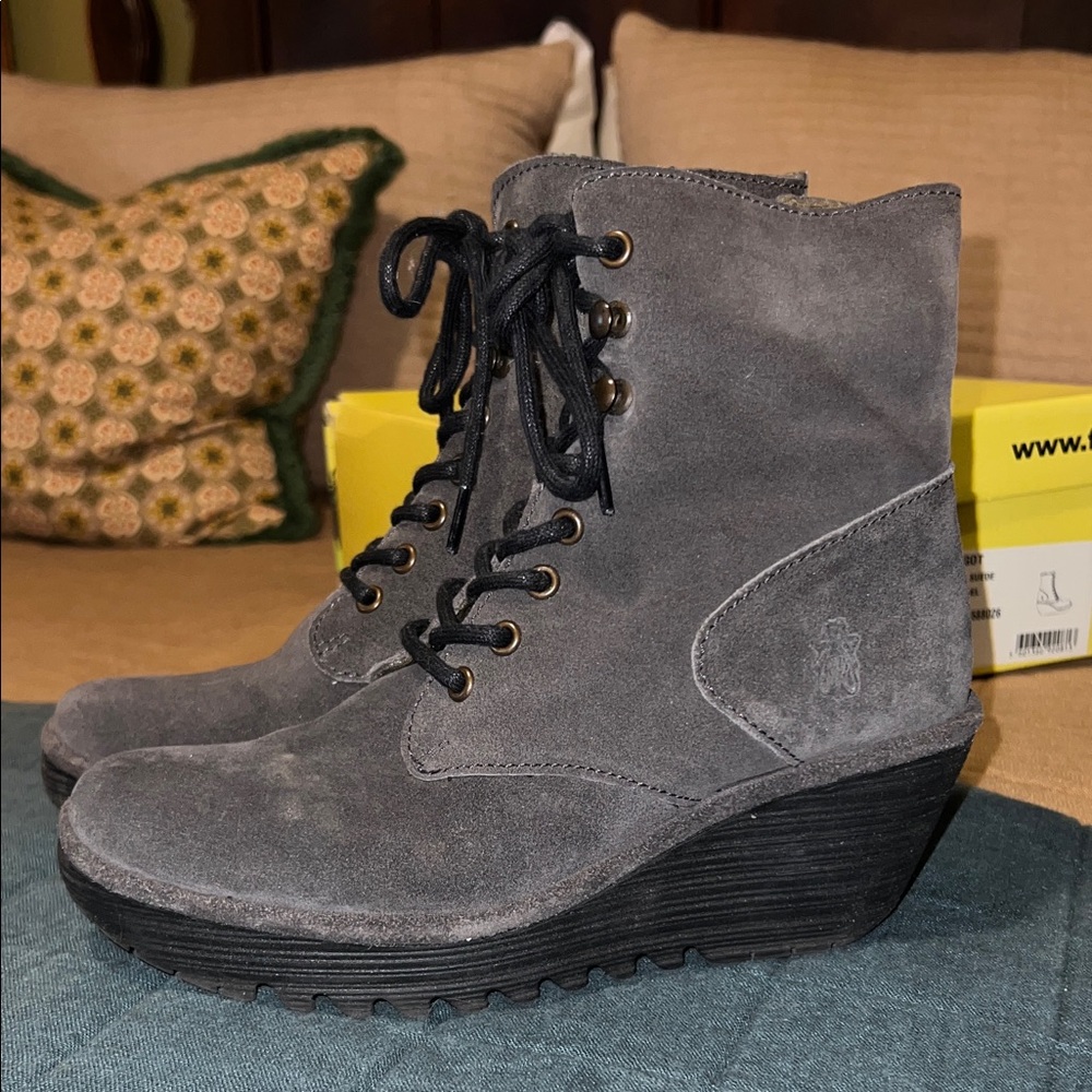 Fly London Women's Lace Up Wedge Boots - Picture 3 of 9
